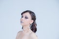 Fashion beauty portrait of glamour model with retro style wave haircut , bright creative smoky eyes and silver blue lips