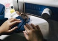 Close up fashion designer tailor clothing with sew equipment. Royalty Free Stock Photo