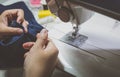 Close up fashion designer tailor clothing with sew equipment. Royalty Free Stock Photo