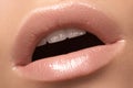 Close-up fashion lip with tender gloss make-up. Natural lips Royalty Free Stock Photo