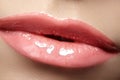 Close-up fashion lips with tender gloss make-up Royalty Free Stock Photo