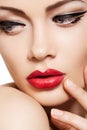 Close-up fashion model face, glamour lips make-up Royalty Free Stock Photo