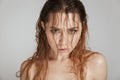 Close up fashion portrait of a topless seductive woman Royalty Free Stock Photo