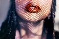 Close up of fashionable stylish woman portrait with red lips