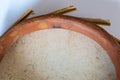 Close up of fastening pegs and terracotta of Sakara drum. Royalty Free Stock Photo