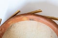 Close up of fastening pegs and terracotta of Sakara drum. Royalty Free Stock Photo