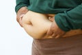 Close-up of fat woman on white background. Concept for obesity issue, diet of food for health Royalty Free Stock Photo
