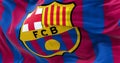 Close up of the FC Barcelona flag waving