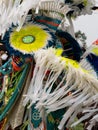 Close Up of Feathered Armbands and Bustle Worn by Native American Fancy Dancer