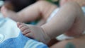 Close-up of feet of a newborn baby. Legs of a small child Royalty Free Stock Photo