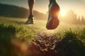 Close Up Feet of Runner Running Toward Forest AI Generated