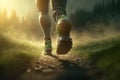 Close Up Feet of Runner Running Toward Forest AI Generated Royalty Free Stock Photo