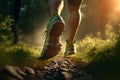 Close Up Feet of Runner Running Toward Forest AI Generated Royalty Free Stock Photo