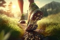 Close Up Feet of Runner Running Toward Forest AI Generated Royalty Free Stock Photo