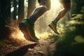 Close Up Feet of Runner Running Toward Forest AI Generated Royalty Free Stock Photo