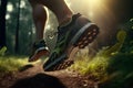 Close Up Feet of Runner Running Toward Forest AI Generated Royalty Free Stock Photo