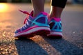 Close up feet of runner in sunlight, Generative AI