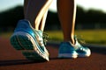 Close up feet of runner in sunlight, Generative AI