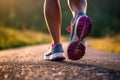 Close up feet of runner in sunlight, Generative AI