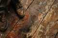 close-up of feet in shoes on a dirty floor Royalty Free Stock Photo