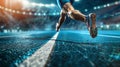 close up feet on starting line prepares to run at the running track Royalty Free Stock Photo