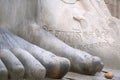 Close up of feet of the statue of Bahubali, also known as Gomateshwara, Vindhyagiri Hill, Shravanbelgola, Karnataka. A golden repl Royalty Free Stock Photo