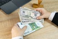 Close-up of female bank employee's hands counting euro, dollar bills, paper money, Forex Analysis, Currency Evaluation,