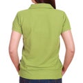 Close-up female with blank green polo shirt (back side)