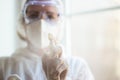 Close-up of female doctor with antiseptic before injection Royalty Free Stock Photo