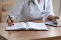Close up of female doctor write in medical journal Royalty Free Stock Photo