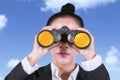 Female manager with binoculars at outdoors Royalty Free Stock Photo