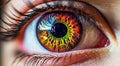 close up of a female eye, colored eye background, female eye background