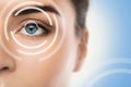 Concepts of laser eye surgery or visual acuity check-up Royalty Free Stock Photo