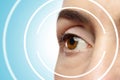 Concepts of laser eye surgery or visual acuity check-up Royalty Free Stock Photo