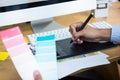 Close-up of female graphic designer working at desk Royalty Free Stock Photo