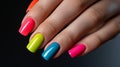 Multicolor Neon Manicure on Female Hand