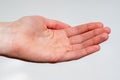 Close-up female hand palm isolated on white background. Can be used as a part, as a hand that asks for something Royalty Free Stock Photo