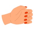 Close-up of a female hand with red nail polish. Woman s hand illustration. Feminine hand gesture vector illustration