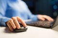 Close up of female hand using computer mouse Royalty Free Stock Photo