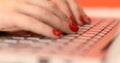 Close-up of a female hands busy working on laptop or computer keyboard Royalty Free Stock Photo