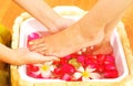 Close-up of female hands doing foot massage