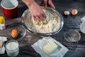 Close up of female hands kneading dough at home Royalty Free Stock Photo