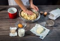 Close up of female hands kneading dough at home Royalty Free Stock Photo