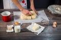 Close up of female hands kneading dough at home Royalty Free Stock Photo