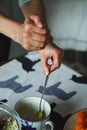 Close-up of female hands while preparing healthy food Royalty Free Stock Photo