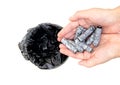 Putting dead corroded batteries in the garbage Royalty Free Stock Photo