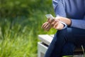 Close up female hands using cell phone Royalty Free Stock Photo