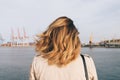 Close-up female head with golden curly hairstyle Royalty Free Stock Photo