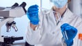 Close Up Of Female Lab Worker Wearing White Coat Using Pipette And Test Tube In Research