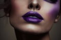 Close up of female lips with metallic purple lipstick, created using generative ai technology